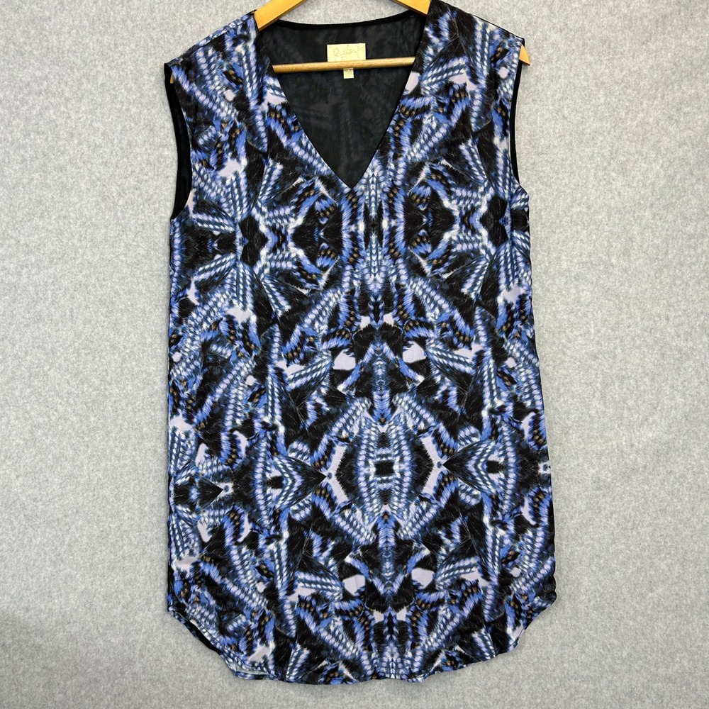 Rieley Small Tunic Tank Top Blue Black Kaleidoscope Print Sleeveless V-Neck Boho